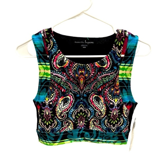 NANETTE LEPORE PLAY CREOLE CROP ATHLETIC BRA TOP BUILT IN BRA SIZE MEDIUM NEW - Picture 1 of 7